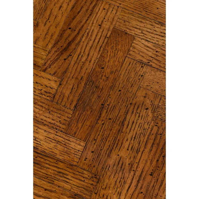 Oak Wall Mirror and Console Table Set With Parquet Top and Gold Trim For Sale - Image 10 of 12