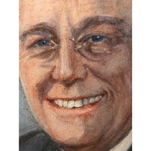 President Franklin Delano Roosevelt FDR Portrait Painting Circa 1940's Mid Century Framed For Sale - Image 11 of 18