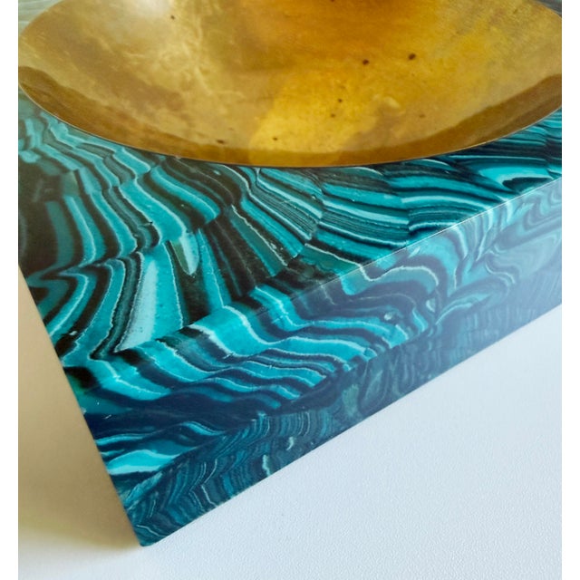 Aldo Tura Vide Poche, Brass & Faux Malachite, Italy 1960s, Attributed For Sale - Image 9 of 16