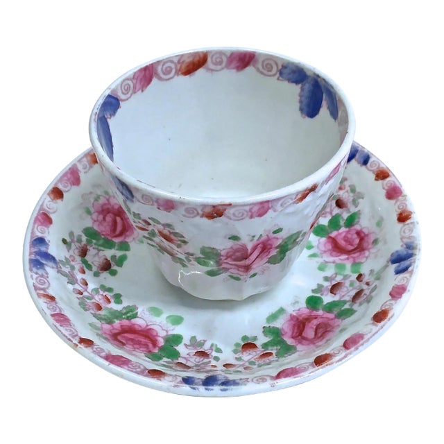 Antique Porcelain Floral Cup & Saucer For Sale
