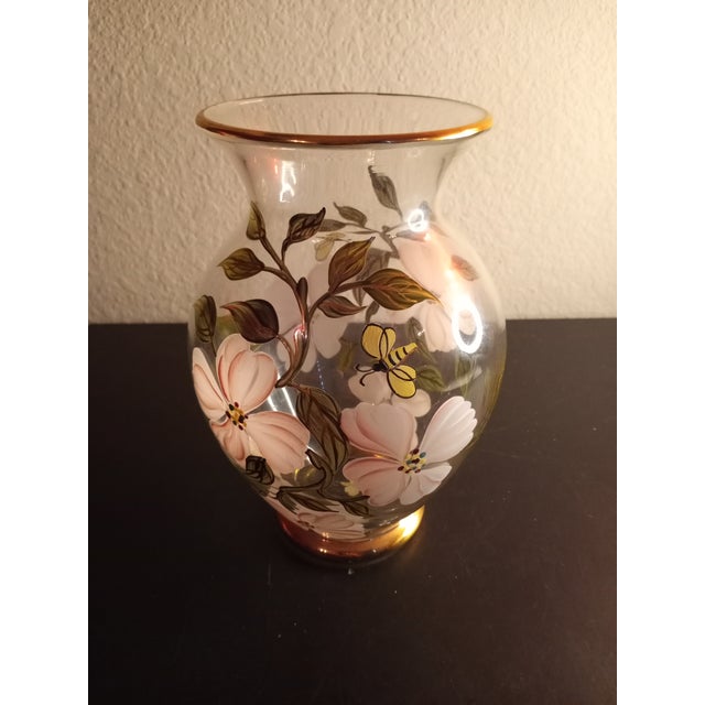 1970s Lenox Hand Painted Glass Gold Rimmed Vase, Made in Romania Chairish
