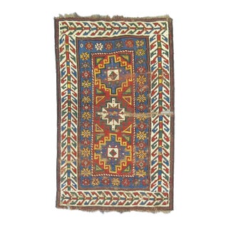Late 19th Century Caucasian Rug on Kilim - 4'4" x 5'8" For Sale