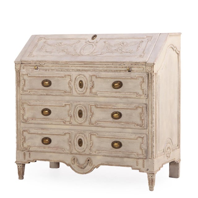 Cream A French Louis XV Style Painted Slant Front Desk, 18th C. For Sale - Image 8 of 8