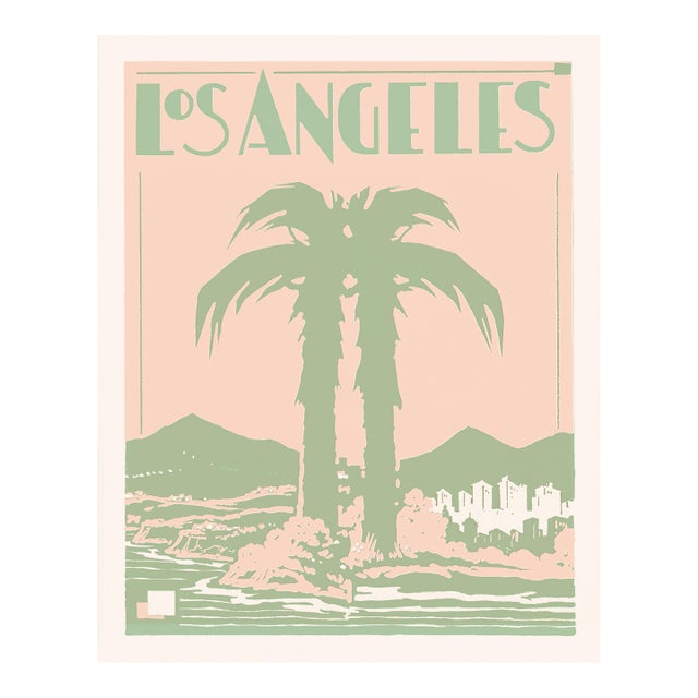 Contemporary Print of Vintage Art Deco Los Angeles Print in Pink and Green For Sale