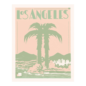 Contemporary Print of Vintage Art Deco Los Angeles Print in Pink and Green