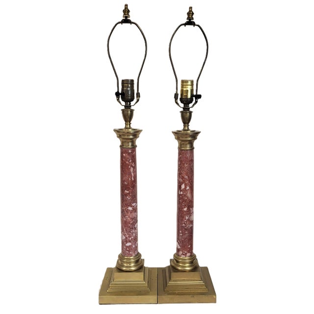 Antique French Grand Tour Bronze & Red Breccia Marble Vendome Column Lamps - Pair For Sale - Image 14 of 17