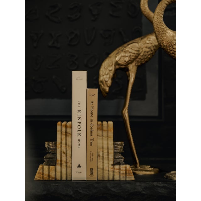 Sienna Vintage Mid-Century Modern Hand Carved Mexican Onyx and Marble Aztec or Mayan Bookends For Sale - Image 8 of 10