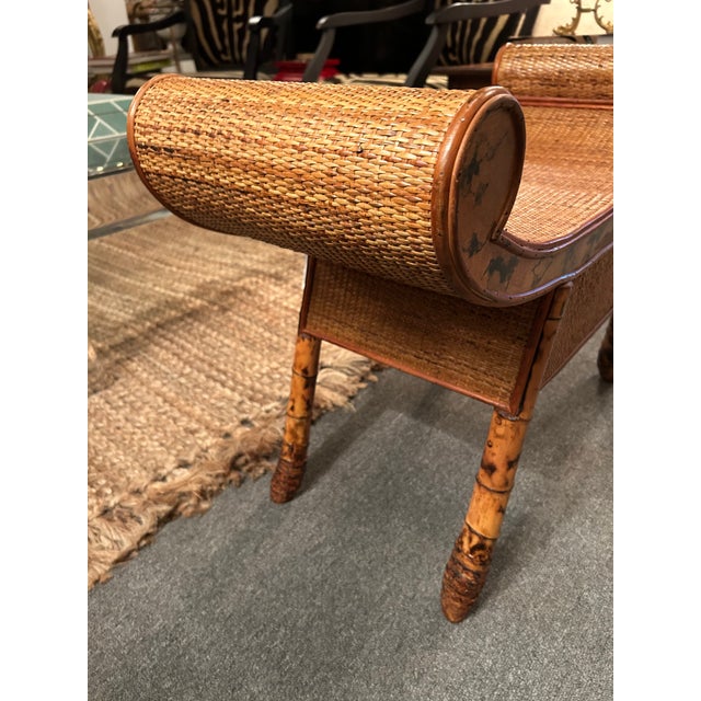 Rattan & Bamboo Organic Modern Bench For Sale - Image 9 of 13