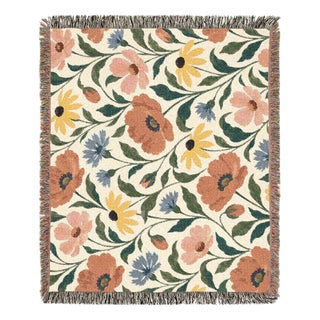 English Country Wildflower Woven Throw Blanket – 60 × 50 For Sale