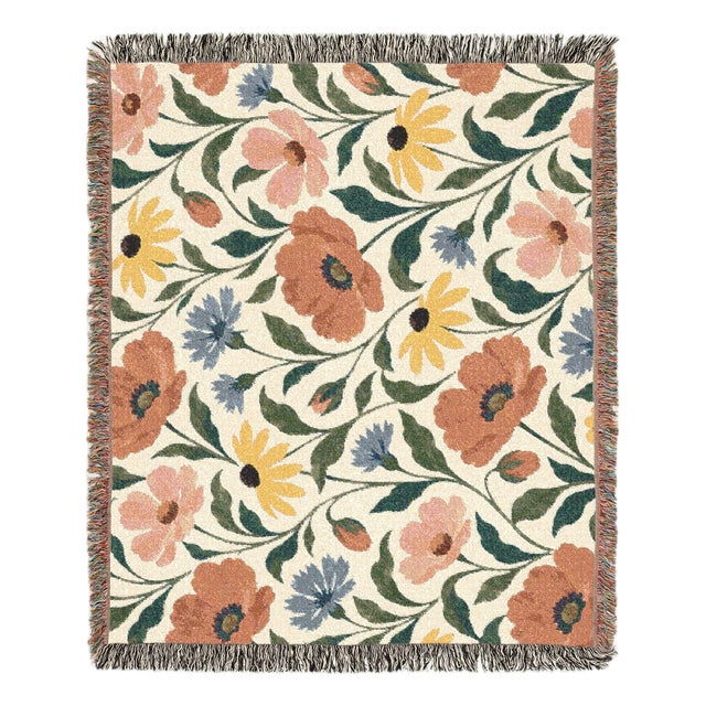English Country Wildflower Woven Throw Blanket – 60 × 50 For Sale
