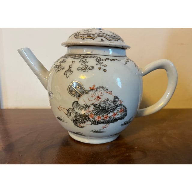 Antique 18th century Qianlong Chinese export porcelain tea pot decorated en grisaille for export to Western markets. Each...