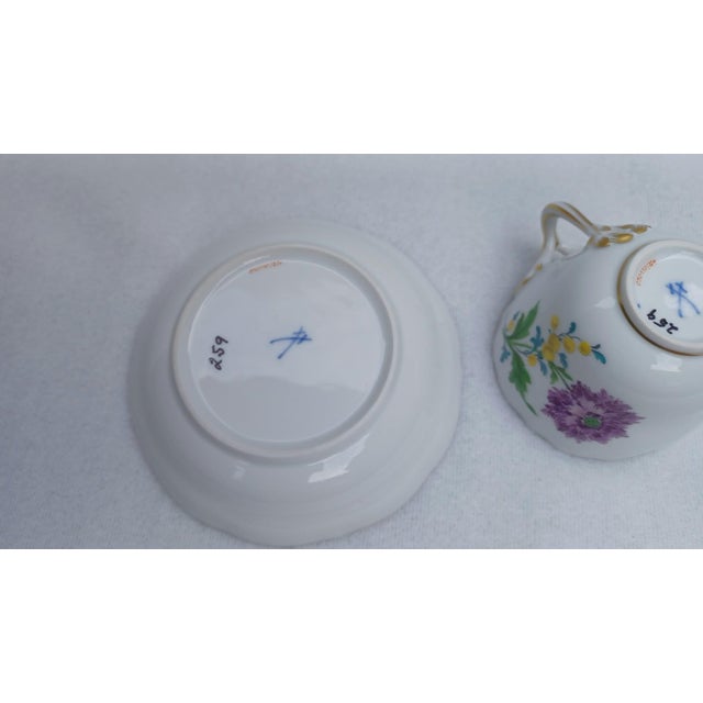 Porcelain Espresso Cup and Saucer with Hand-Painted Aster German Flowers from Meissen, 1950s, Set of 2 For Sale - Image 9 of 10