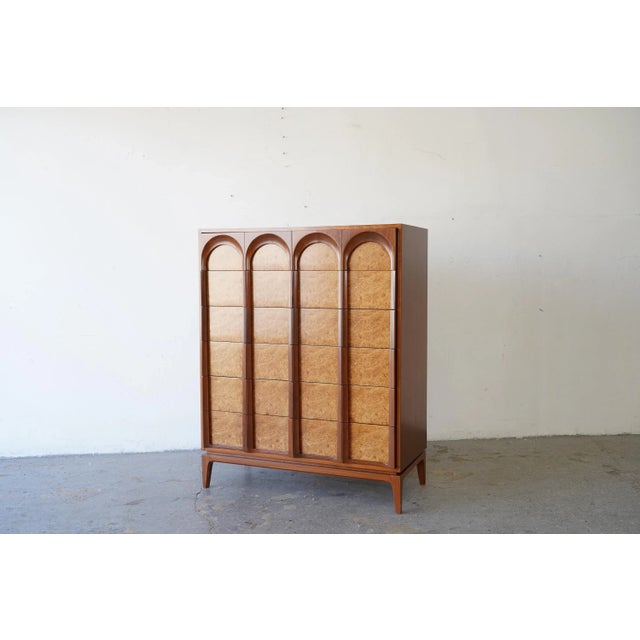 Thomasville 1960s Mid Century Thomasville Sculptural Tall Dresser Walnut & Olive Burl For Sale - Image 4 of 10