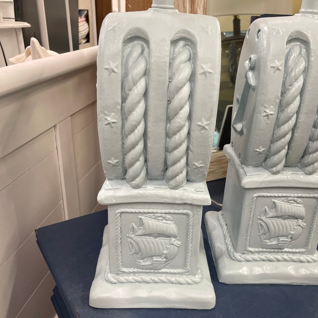 Nautical Vintage Ceramic Nautical Theme Table Lamps - a Pair For Sale - Image 3 of 10