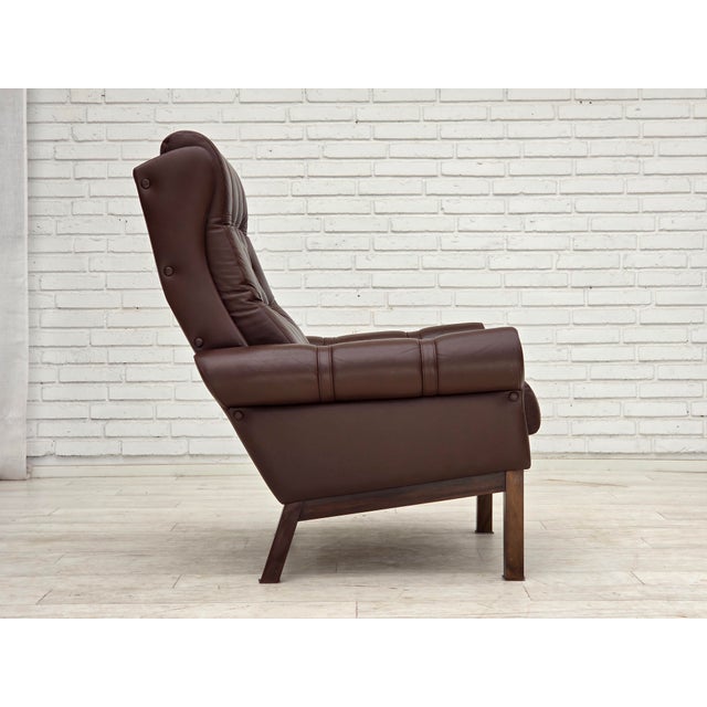 Danish Armchair in Brown Furniture Leather, 1970s For Sale - Image 14 of 18