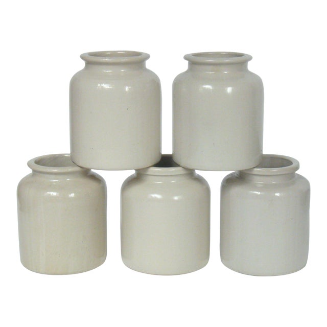 English Stoneware Mustard Pots or Crocks, Set of 5 For Sale