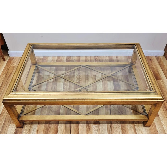 Mid-Century Modern Vintage Italian Mid-Century Modern Gilt Wood & Glass Top Coffee Table For Sale - Image 3 of 11