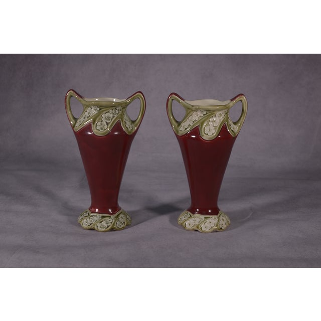 Green Art Nouveau Barbotine Vases from Lille Fives, 1900s, Set of 2 For Sale - Image 8 of 8