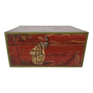 Anglo-Indian, Asian Hand-Crafted & Painted Large Lidded Storage/Chest With Brass Hardware For Sale