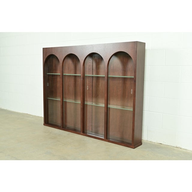 Mid-Century Modern T. H. Robsjohn Gibbings for Widdicomb Sculpted Walnut Colosseum Bookcase or Display Cabinet, Newly Refinished For Sale - Image 3 of 10