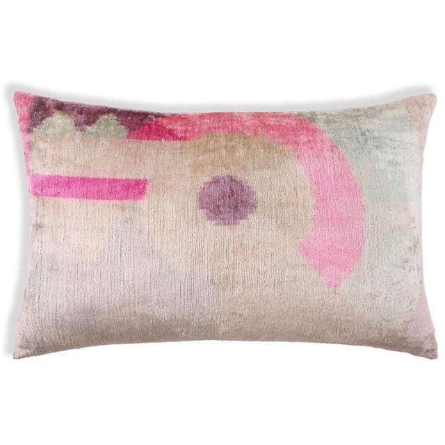 Blush Abstract Silk Velvet Lumbar Pillow, Vegetable Dyed – 16x24 In For Sale - Image 4 of 8