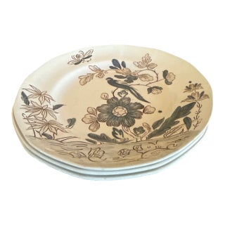 Vintage Adams India Parrot Gray Chinoiserie Ironstone Salad Plates, Set of 3 For Sale