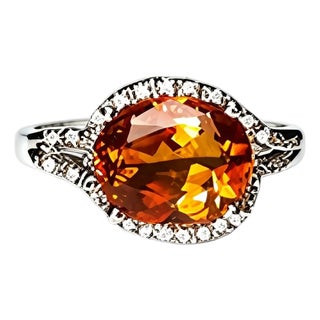 Late 20th Century 18K White Gold Orange Citrine Micro Pave Diamond Ring Band Estate, Size 7.25 For Sale