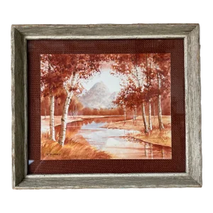 80's B. Burnett Autumn Lake Landscape Watercolor Painting