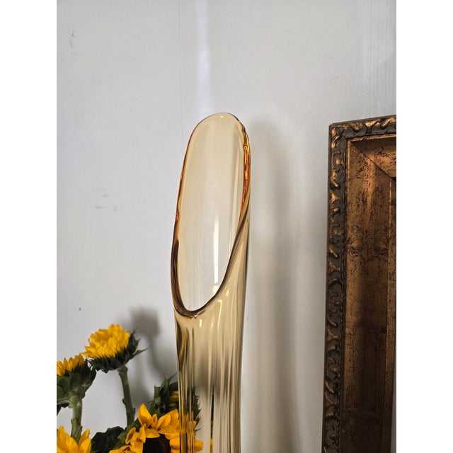 Monumental 28” Viking Amber Swung Glass Drape Vase | Mid 20th Century Sculptural Statement For Sale - Image 9 of 9