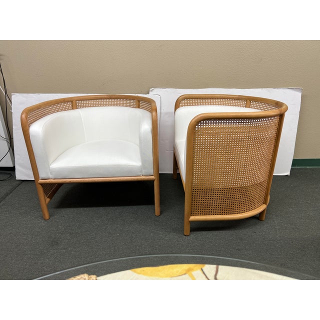 Crate & Barrel Fields Caned Barrel Chairs, a Pair Chairish