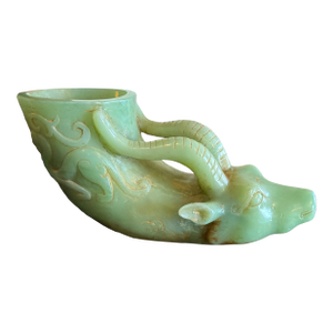 Antique Jadite “Jue” Libation Cup in the Form of a Water Buffalo.