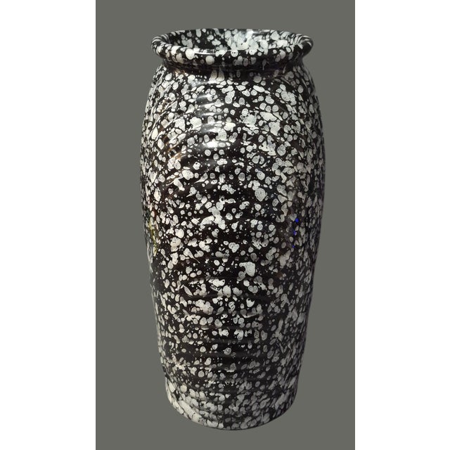 Vintage Art Deco Style Speckled Ceramic Black & White Vase For Sale - Image 10 of 11