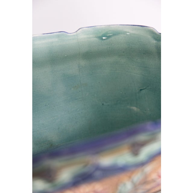 Turquoise Antique Wasmuel Majolica Barbotine Sunflower Jardiniere Cachepot For Sale - Image 8 of 14