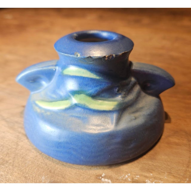 1940s Roseville Blue Freesia Single Candle Holder For Sale - Image 5 of 9