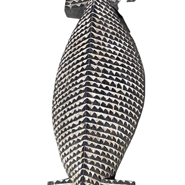 Vintage African Life Size Wooden Sculpture Black and White of a Crocodile Nuna Bobo Burkina Faso 78" For Sale In New York - Image 6 of 8
