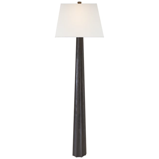 Traditional Chapman & Myers by Visual Comfort Signature Fluted Spire Floor Lamp in Aged Iron with Linen Shade For Sale - Image 3 of 3