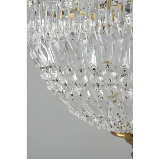Mid 20th Century Restored Empire Crystal Basket Semi Flush Mount For Sale In New York - Image 6 of 11
