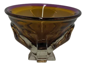 Vintage Mid 20th Century Amber and Lavender Color Hand Blown Glass Bowl