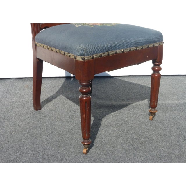 Vintage French Provincial Victorian Blue Floral Tapestry Accent Chair For Sale - Image 12 of 13