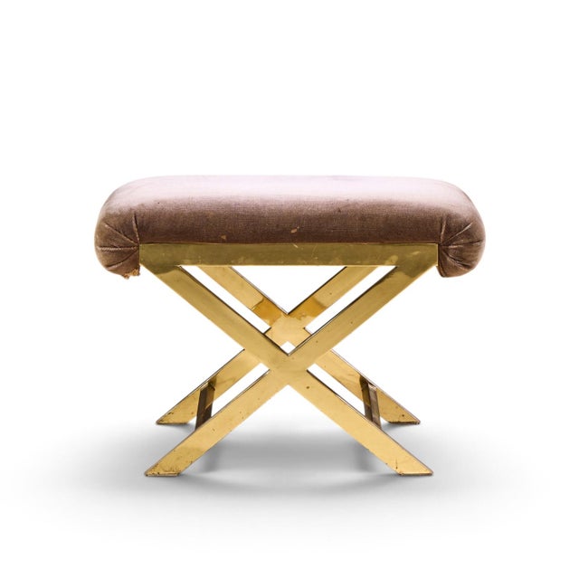 Metal Warren Lloyd for Weiman Mid Century Brass X Base Stools - Pair For Sale - Image 7 of 12