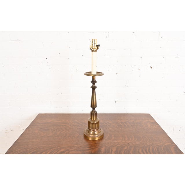 Ralph Lauren Style Mid-Century Hollywood Regency Brass Candlestick Table Lamp For Sale - Image 12 of 12