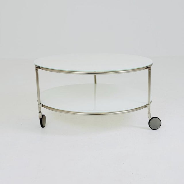 Metal Mid-Century Strind Coffee Table in White Glass and Nickel-Plated Steel by Ehlén Johansson for Ikea, Sweden, 1990s For Sale - Image 7 of 13