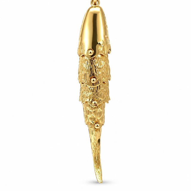 Mid 20th Century Vintage 14k Yellow Gold Articulated Moving Fish Charm Pendant For Sale - Image 5 of 6