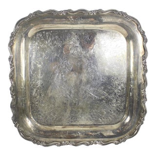 Vintage Square Silver Plated Bar Tray For Sale