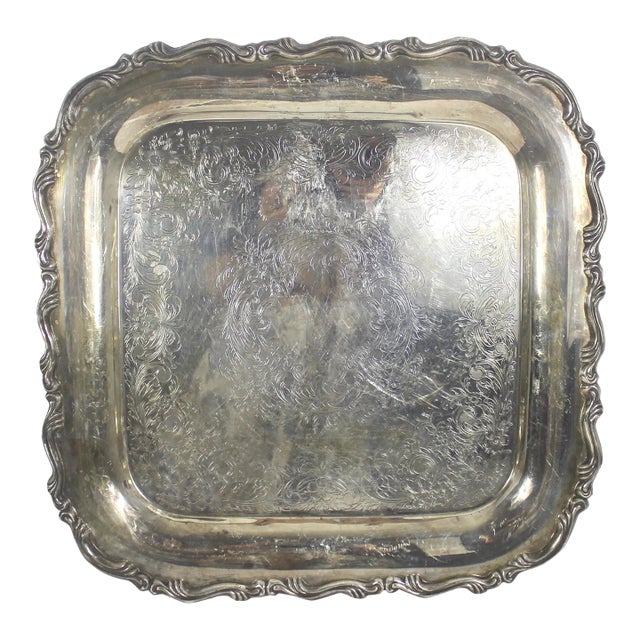 Vintage Square Silver Plated Bar Tray For Sale
