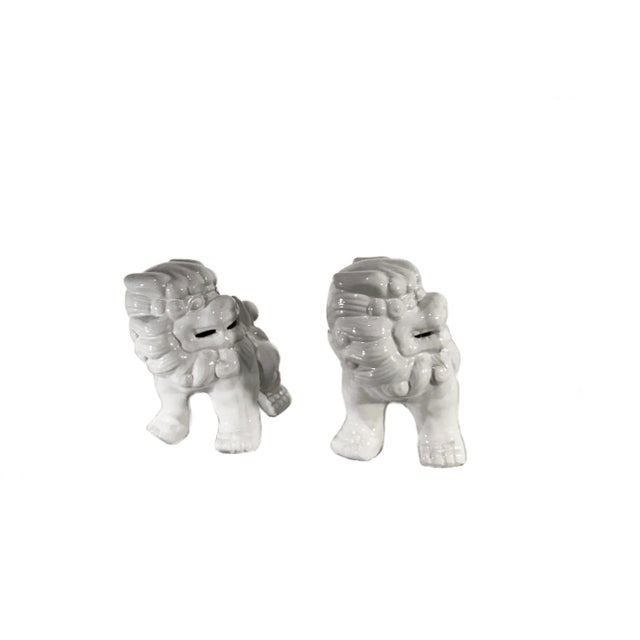 Vintage Late 20th Century High Gloss White Ceramic Foo Dogs - a Pair For Sale - Image 4 of 5