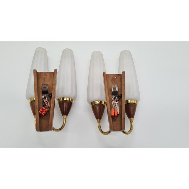1960s Wall Lamps in Teak, Brass and White Glass, Germany, 1960s, Set of 2 For Sale - Image 5 of 9