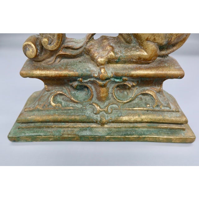 Large Antique Brass Rampant Lion Door Stopper, Andiron Finial, Heraldic Fireplace Ornament For Sale In Austin - Image 6 of 6