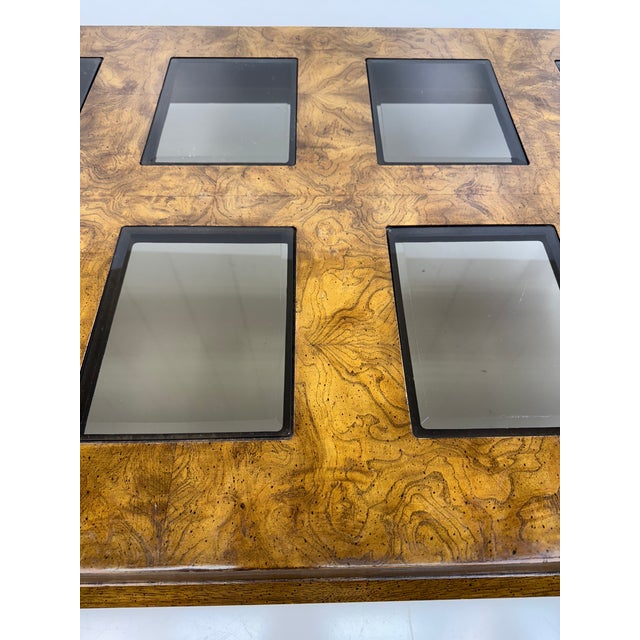 Italian Burl Wood Coffee Table in the Manner of Milo Baughman With Inset Glass Panels, 1970s For Sale In Little Rock - Image 6 of 14
