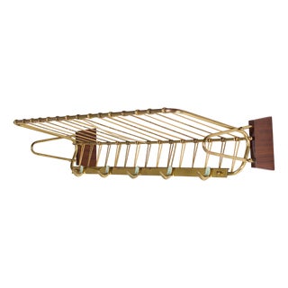 Brass Wall-Mounted Coat Rack, 1960s For Sale